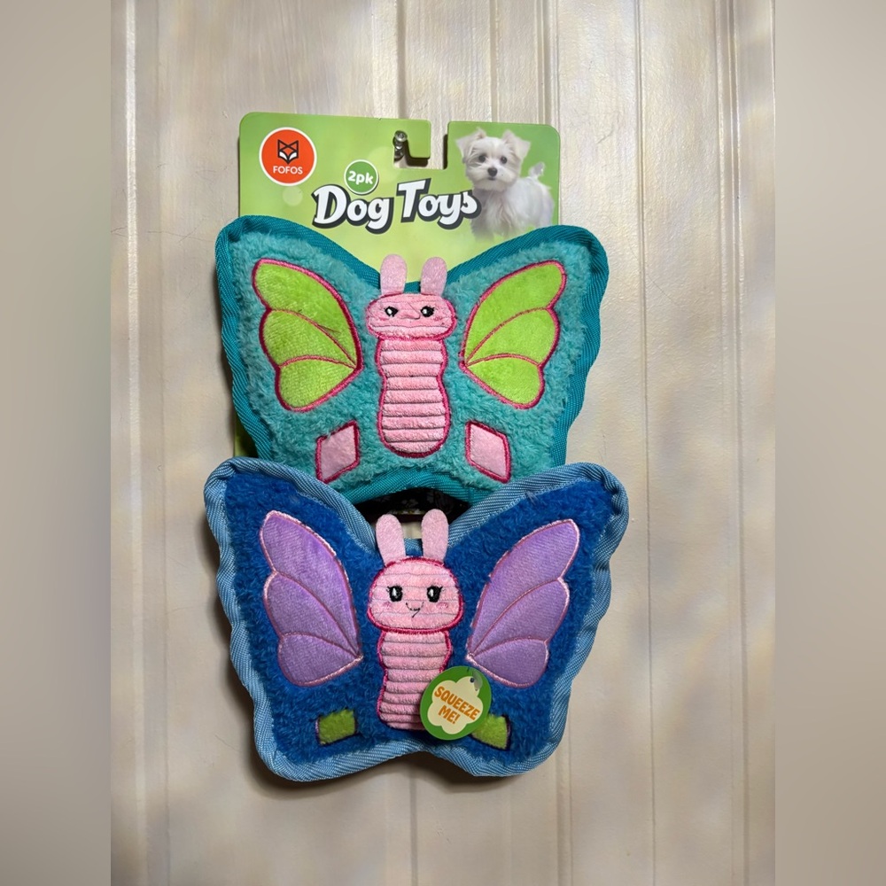 FOFOS Brand New Set Of 2 Butterfly 6” Dog  Toy-  Very Solf  Clinker &Squeaker